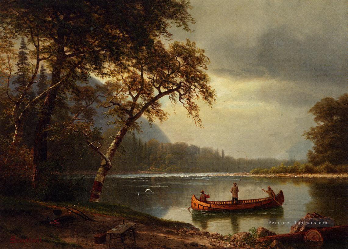 Pêche au saumon sur la rivière Cascapediac Albert Bierstadt paysage Peintures à l'huile